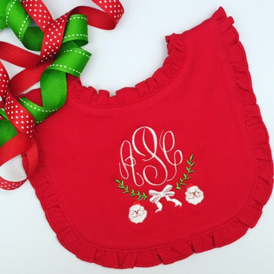 Christmas Ruffle Baby Bib - APC initials