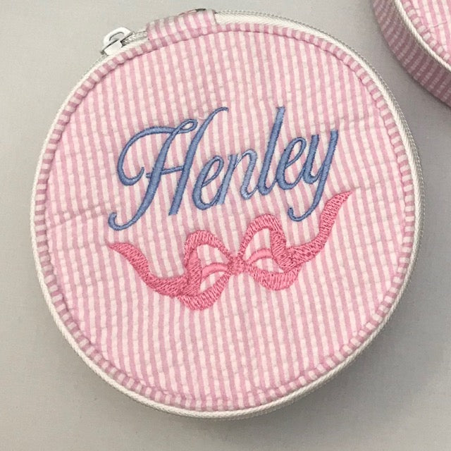 Oh Mint Pink Seersucker Large Circle Bag